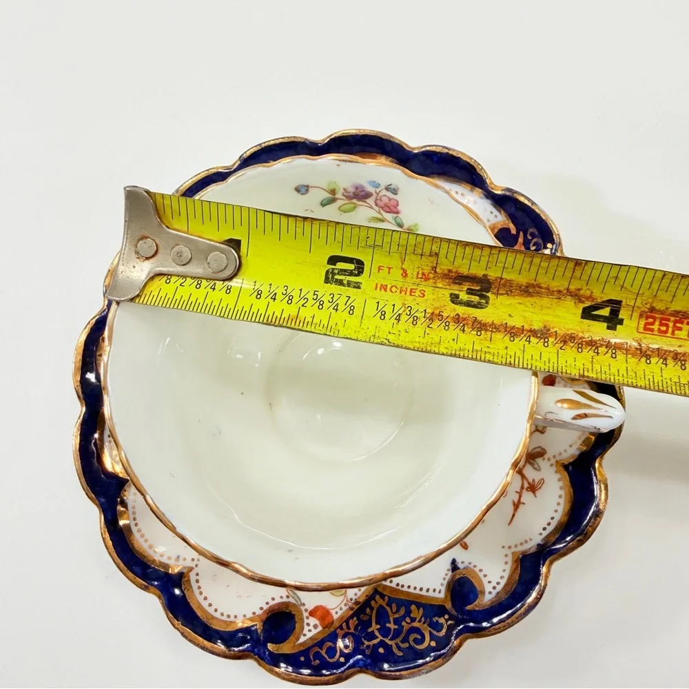 DRESDEN SPRAYS PORCELAIN TEACUP CUP & SAUCER SET, COBALT BLUE, GOLD, FLOWER, VTG